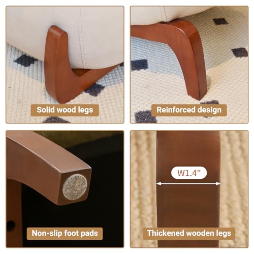 KEIKI Faux Leather Accent Chair with Solid Wood Legs, Armless Single Seat Sofa for Living Room, Bedroom, or Reading Nook, Comfy Lounge Chair, Cream - color: Cream