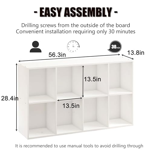 Wooden 8 Cube Storage Organizer with Closed Back Panel,White Cube Shelf Cubby Storage Organizer with Compartments for Living,Bookshelf, Easy to Install (White, 8 Cube-13in) - color: White, size: 8 Cube-13in