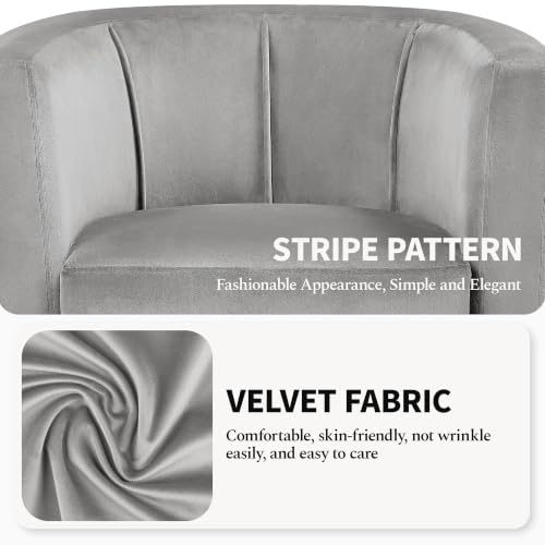 Yaheetech Barrel Accent Chair, Upholstered Modern Armchair, Gray | Soft Velvet Chair with High-Density Foam Seat, Barrel Sofa Chair for Living Room Bedroom Waiting Room - color: Grey, size: Set of 1