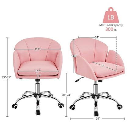 Yaheetech Simple Pink Petal Faux Leather Vanity Desk Chair, Swivel Wheels | Easy-clean faux leather cushioned seat fits makeup vanity, nail salon or office desks; adjustable height, swivel, fast setup. - color: Simple Pink