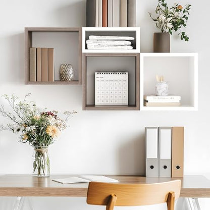 Cube Floating Shelves Set2, Display Shelves Wall Mount 7.75" D x 12.5" W x 12.5" H, (Eucalyptus, Square 2 Cubes) - color: Eucalyptus, size: Square-Set2
