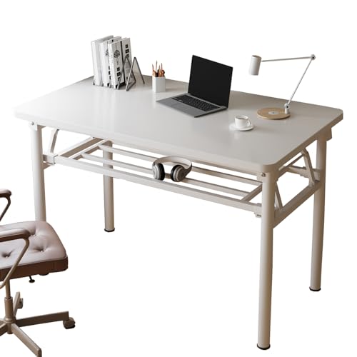 Small Folding Desk No Assembly,39.4 Inch Folding Computer Desk Small Foldable Table for Home Office. - color: Frame：white/Board：white, size: 39.4"*19.7"