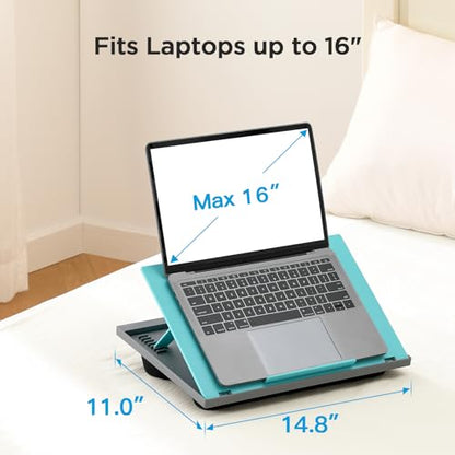 HUANUO Adjustable Lap Desk - with 8 Adjustable Angles & Dual Cushions Laptop Stand for Car Laptop Desk, Work Table, Lap Writing Board & Drawing Desk on Sofa or Bed, HNLD2TB | Dual-cushion base, carry handle, 30% thicker for durability, wider anti-slip led