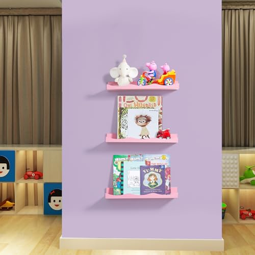 AZSKY Floating Bookshelf for Kids, Floating Shelves for Wall Cloud Picture Ledge Shelf Pink 16 Inches Nursery Book Shelves Set 3, Baby Book Shelf for Kids Room, Toddler Room, Baby Room, Nursery Decor - color: Pink, size: 16Inch