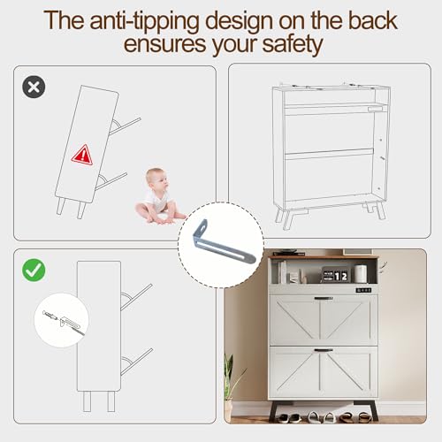 Shoe Cabinet with Deodorizer, Narrow White Entryway Storage, Anti-Tip | Deodorizer with 4 Modes | 2 Flip Drawers | Adjustable Shelves | Narrow White Design | Anti-Tip Kit | 9.4"D x 31.4"W - size: 47"H x 34.1"W x 9.4"D