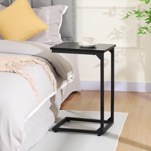 AMHANCIBLE C Shaped End Table Set of 2, Couch Side Table that Slide Under | TV Trays for Eating on Couch, Narrow Small Space Side Tables for Living Room Bedroom, Black - color: Black