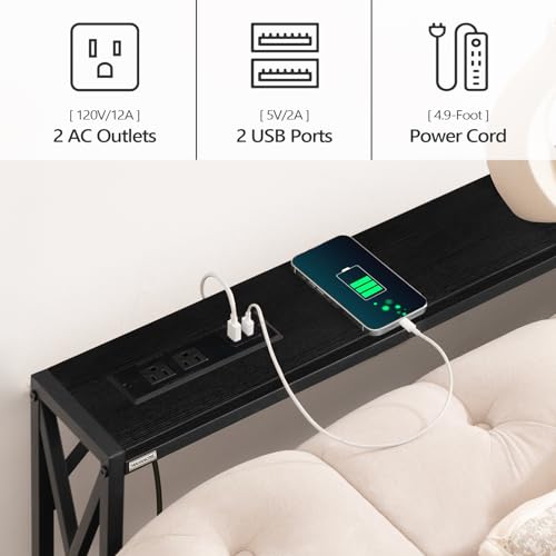 MAHANCRIS 5.9" Narrow Sofa Table with Charging Station, 39.4 Behind Couch Table with Outlet, Slim Entryway Console Table, Small Space, for Hallway, Living Room, Foyer, Black CTHB151E01 - color: Black