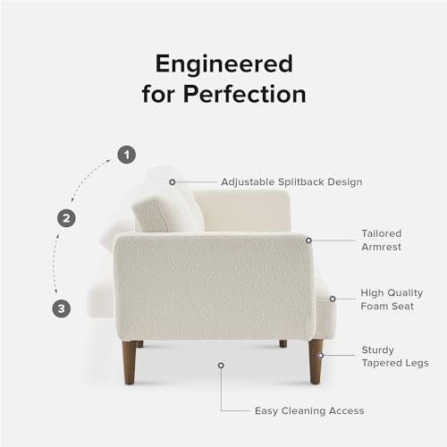 mopio 76.4" Futon Sofa Bed Tufted Styled, Sleeper Couch (Pearl White Boucle) - color: Aaron, Pearl White Boucle