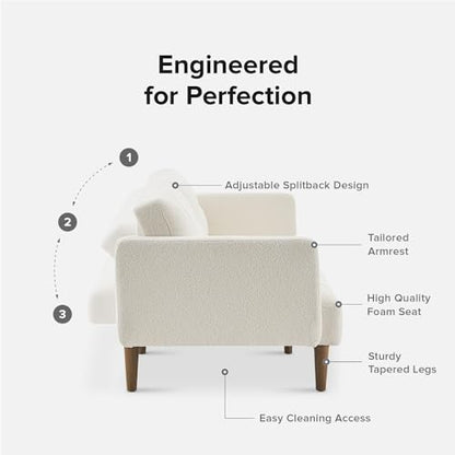 mopio 76.4" Futon Sofa Bed Tufted Styled, Sleeper Couch (Pearl White Boucle) - color: Aaron, Pearl White Boucle