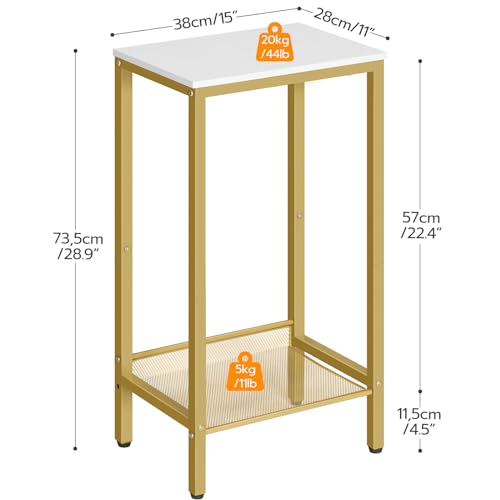 HOOBRO Tall Side Table, Industrial End Telephone Table with Adjustable Mesh Shelves, Small Tall Nightstand for Living Room, Bedroom, Entryway, Office, White and Gold DW03DH01 - color: White + Gold