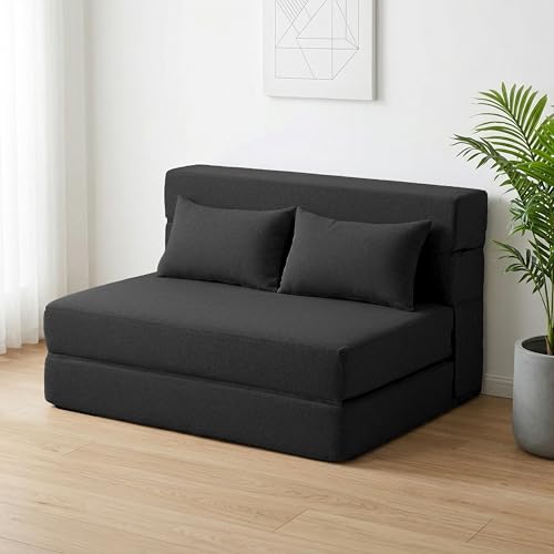 SUYOLS Folding Sofa Bed with Pillows- Convertible Chair Floor Couch & Sleeping Mattress, Foldable Memory Foam Sleeper for Living Room/Dorm/Guest Room/Home Office/Apartment/Loft, Twin, Dark Gray - color: Dark Gray, size: Twin