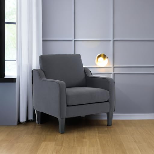 VINGLI Accent Chairs for Living Room Chairs Mid Century Modern Chair Sofa Chair Upholstered Arm Chair with Scooped Arms for Bedroom, Apartment, Office, Studio, Waiting Room, Play Room - color: Dark Grey
