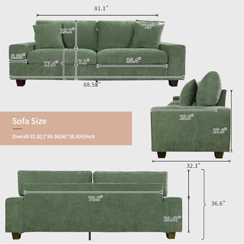 DOPEDIO 88.58" Chenille Loveseat Sofa, Green, Modern Couch for Living Room | Removable washable cover,pocket spring cushions, solid wood frame, easy assembly for apartments, ideal for small spaces - size: 88.58 inch, style: Green Chenille