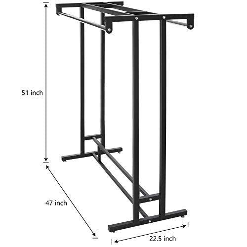 MyGift Black Double Rod Garment Rack with Shelf Freestanding Clothing Stand | Keep clothing organized with a heavy-duty double-rod rack featuring a built-in shelf for shoes, accessories, and essentials - color: Black
