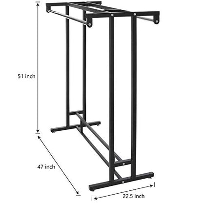 MyGift Black Double Rod Garment Rack with Shelf Freestanding Clothing Stand | Keep clothing organized with a heavy-duty double-rod rack featuring a built-in shelf for shoes, accessories, and essentials - color: Black