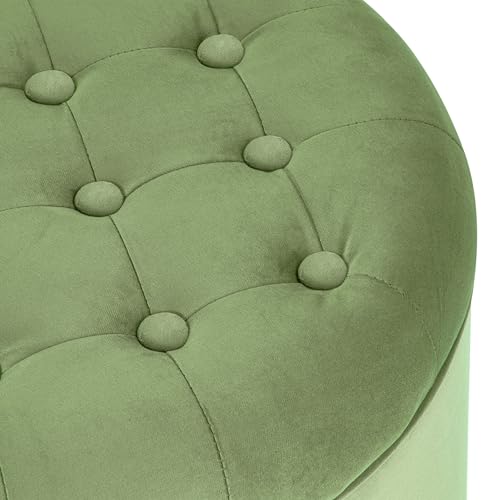 HomePop 19" Velvet Button Tufted Round Storage Ottoman - Green - color: Green