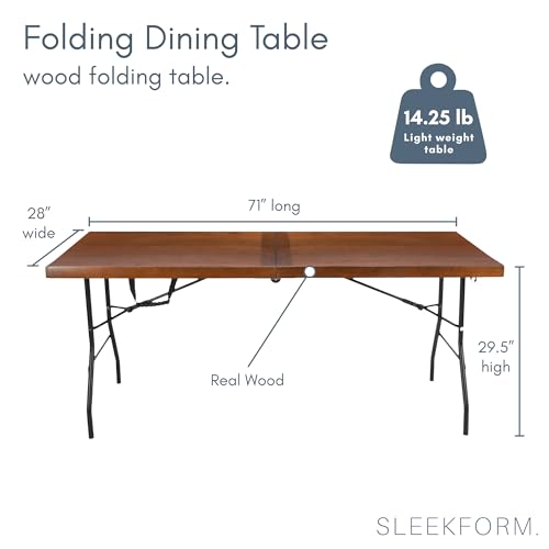 6 Ft Wooden Folding Banquet Table, 28 Inch, with Carry Handle | Portable, Sturdy & Lightweight, For Dinner, Conference or Picnic - color: Walnut, size: 71 x 28