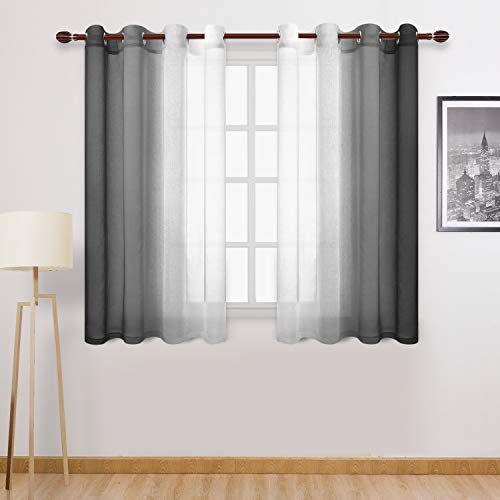 DWCN Faux Linen Ombre Sheer Curtains - Semi Voile Gradient Bedroom and Living Room Curtains, Set of 2 Grommet Top Window Curtain Panels, 52 x 54 Inch Length, Black - color: Black, size: 52"W x 54"L (Pack of 2)