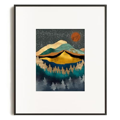 YUMKNOW Boho Mountain Wall Decor - Unframed 16x20, Bedroom Pictures, Abstract Office Gifts, Posters for Room Aesthetic, Teal Bathroom Decorations, Mid Century Modern Nature Wall Art for Living Room, - size: 16"L x 20"W
