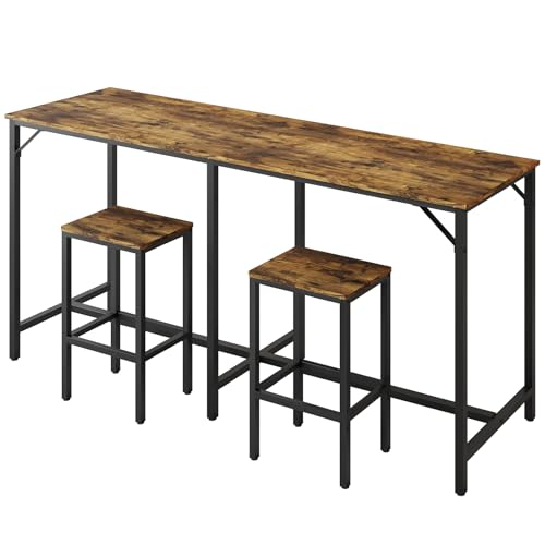 70.9" Bar Table and Chairs Set, Dining Table and Chair Sets, 3 Piece Counter Height Table and 2 Stools, Kitchen Table for Home Restaurant, Bar, Rustic Brown BT09BR - color: Rustic Brown + Black