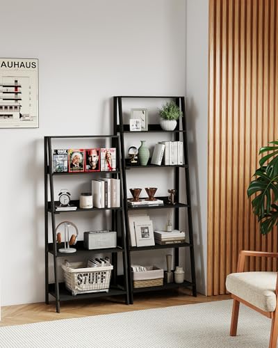 Ladder Shelf, 5-Tier Bookshelf, Freestanding Plant Display Stand, Storage Open Shelves for Living Room, Kitchen, Bedroom, Balcony, Black - color: Black