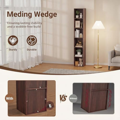 6 Cube Walnut Book Shelf, Tall Bookcase for Home Office Bedroom Living Room - color: Walnut, size: 6 Cube