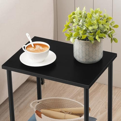HOOBRO End Table, Small Side Table, Nightstand with 2-Layer Storage Shelves, Sofa Table for Small Spaces, Living Room, Bedroom, Stable Frame, Easy Assembly, Black BB09BZ01 - color: Black