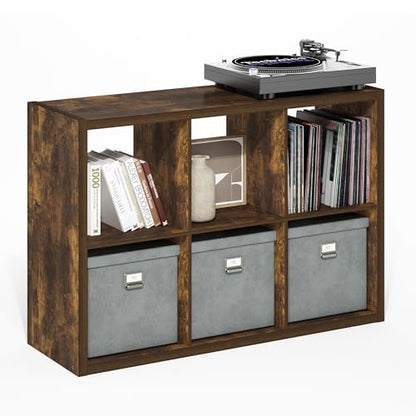 6-Cube Bookshelf, Cubicle Shelf Bookcase with Open Back, Position Reversible Book Shelf, 15 x 44 x 30, for Home Office, Living Room, Amber Pine - color: Amber Pine, size: 6 Cube