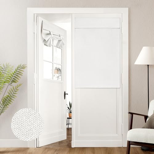 HOMEIDEAS 100% White Linen Blackout French Door Curtains, Privacy Door Window Curtains, 30 X 40 Inch Room Darkening Blinds, Thermal Insulated Shades for Bedroom, 1 Panel - color: White, size: 30"W x 40"L (Pack of 1)
