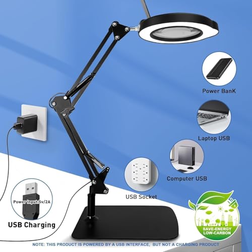 15X Magnifying Glass with Light & Stand,Real Glass,RTM Safety Protection,5 Colors Stepless Dimmable Eye-Caring LED,2-in-1 Hands-Free Desk & Clip-On Magnifier for Reading Crafts Painting & Repair