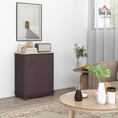 HOMCOM Sideboard Buffet Cabinet Solid Wood Countertop Coffee | Modern Kitchen Storage, Coffee Bar Cabinet, 2 Drawers, Doors, Adjustable Shelf - color: Coffee, size: 26.75" x 15.75" x 33.5"