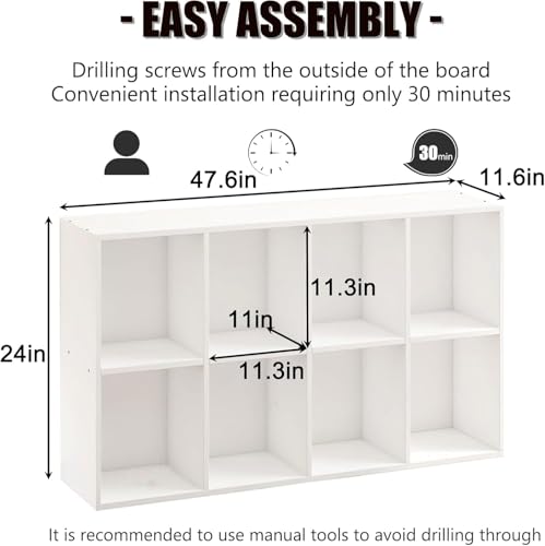 Wooden 8 Cube Storage Organizer with Closed Back Panel,White Cube Shelf Cubby Storage Organizer with Compartments for Living,Bookshelf, Easy to Install (White, 8 Cube-11in) - color: White, size: 8 Cube-11in