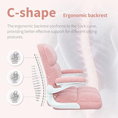 Office Chair with Wheels, Ergonomic Computer Desk Chair with Flip-up Armrest, Adjustable Rolling Swivel Chair Teddy Fleece – Dusty Pink - color: Dusty Pink