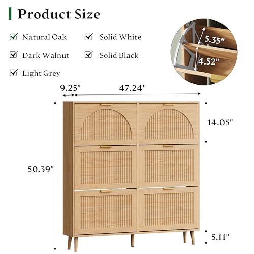 Xixini Shoe Storage Cabinet with 6 Flip Drawers, 50" Tall Narrow Wood Fluted Shoe Organizer for Entryway, Freestanding Wooden Hidden Slim Shoe Rack for Front Door Entrance, Hallway, Foyer, Natural Oak - color: Natural Oak, size: 6 Flip Drawers