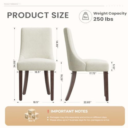 MALOL Wooden Dining Chairs Set of 6, Upholstered Kitchen & Dining Room Chairs with Solid Wood Legs Curved Backrest Farmhouse Accent Chair for Dining/Kitchen/Living Room, Beige - color: Beige, size: Set of 6