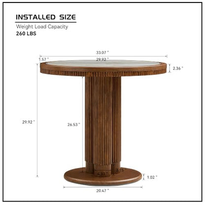33.07 inch Mid-Century Round Dining Table for 2-4 People, 9mm Sintered Stone Recessed Tabletop, Solid Wood Reinforced MDF Frame, Compact Circular Bistro Table for Kitchen Dining Room - color: 33.07 Inch Walnut