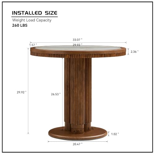 33.07 inch Mid-Century Round Dining Table for 2-4 People, 9mm Sintered Stone Recessed Tabletop, Solid Wood Reinforced MDF Frame, Compact Circular Bistro Table for Kitchen Dining Room - color: 33.07 Inch Walnut