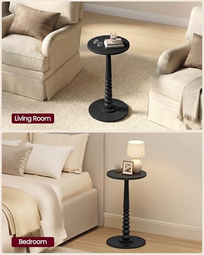 VASAGLE Round Side Table, Small Drink End Table, Solid Wood Leg | Accent Nightstand, Mid-Century Modern, for Living Room Bedroom, Ink Black, MARIEL Collection, ULET293BC01S - color: Ink Black, size: Round