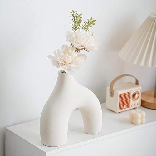 White Ceramic Vase Set of 3,Neutral Boho Nordic Minimalism Style Flower Vases for Living Room Wedding Table Party Office Bedroom - color: White