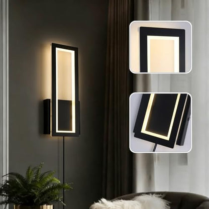 Modern Wall sconces Set of 2 Indoor LED Simple Wall Fixture Black Plug in Wall Lights for Living Room Bedroom Hallway Stairs