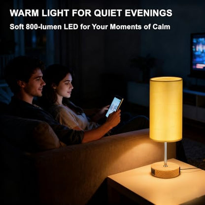 HiBay 17.75" Touch 3-Way Dimmable Bedside Table Lamp with Charging Station | Touch control, 3-way dimming, USB-A USB-C & AC outlet, farmhouse wood-grain adds cozy warmth for living room office desk - color: Wood Grain, size: Set of 1