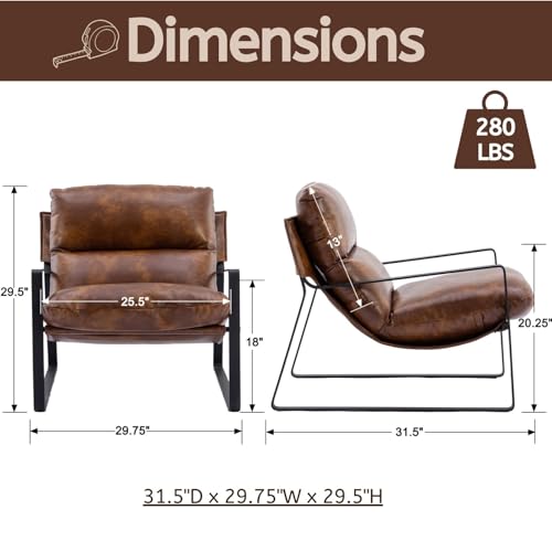 LukeAlon Modern PU Leather Accent Armchair, Black | Pu Leather Upholstered Living Room Chair With Metal Base & Thickened Cushion, Comfy Single Lounge Sofa for Bedroom, Office - color: Brown