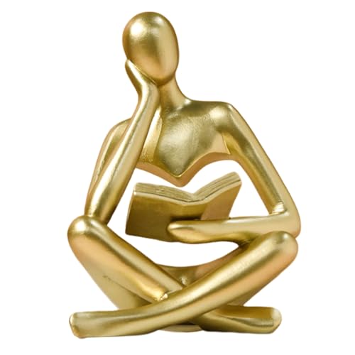 UTTCMK Abstract Art Thinker Statue - Reading Thinker Sculpture Figurine, Modern Home Decoration for Living Room Office Shelves Coffee Table Desk Decor (Gold) - color: Gold