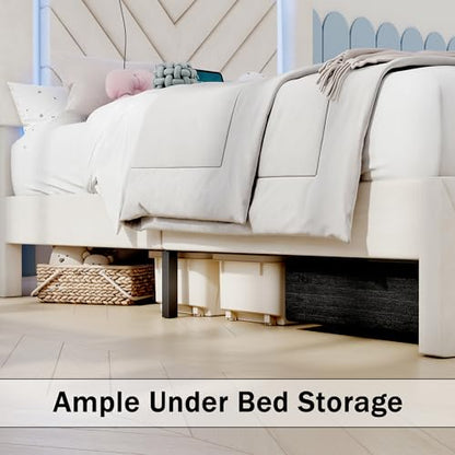 Twin Size Bed Frame with Adjustable Headboard and Storage Drawer, Upholstered Bed Frame Twin with RGB LED Lights and Charging Station, Easy Assembly, No Box Spring Needed, Off White - color: Off White, size: Twin