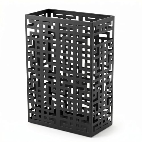 BEWBBAT Umbrella Stand Rack for Entryway, Hollow Metal Holder, FreeStanding Storage Bin for Long Umbrellas, Holds 6-7, Black