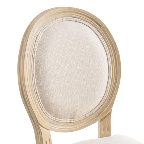 Kmax Farmhouse Dining Room Chairs, French Distressed Bedroom Chairs with Round Back, Elegant Tufted Kitchen Chairs, Set of 2, Beige - color: Natural Wash-fabric-beige, size: 2 Chairs