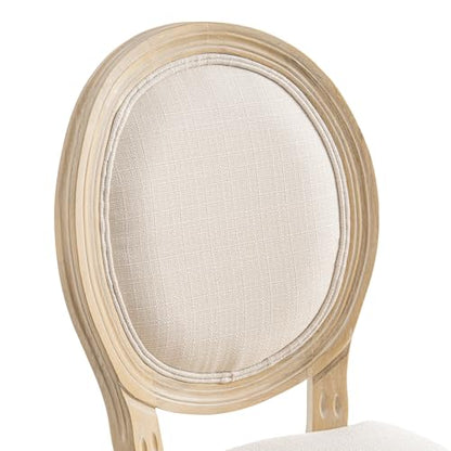 Kmax Farmhouse Dining Room Chairs, French Distressed Bedroom Chairs with Round Back, Elegant Tufted Kitchen Chairs, Set of 2, Beige - color: Natural Wash-fabric-beige, size: 2 Chairs