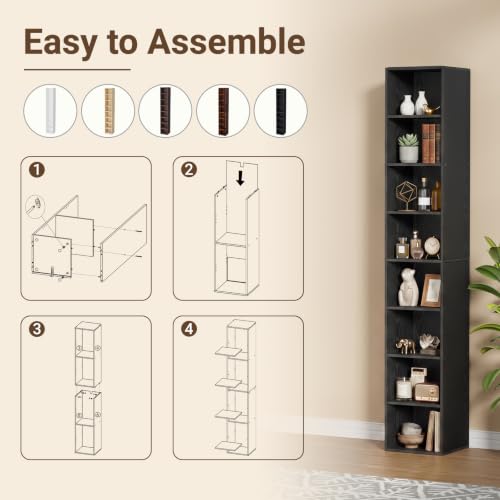 8 Cube Black Book Shelf, Tall Bookcase for Bedroom Home Office Living Room - color: Black, size: 8 Cube