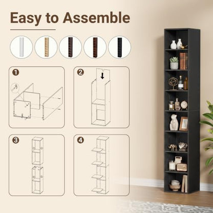 8 Cube Black Book Shelf, Tall Bookcase for Bedroom Home Office Living Room - color: Black, size: 8 Cube