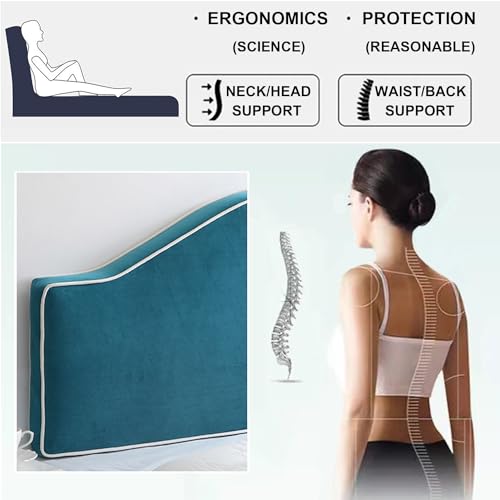 Curved Headboard Pillow Wall Mounted Headboard Reading Pillow,Wedge Upholstered Kid Headboard Support Cushion Daybed Bunk Bed Backrest Bedside Bolster,Blue2,Paste 47"/Full - color: Blue2, size: Paste 47"/Full